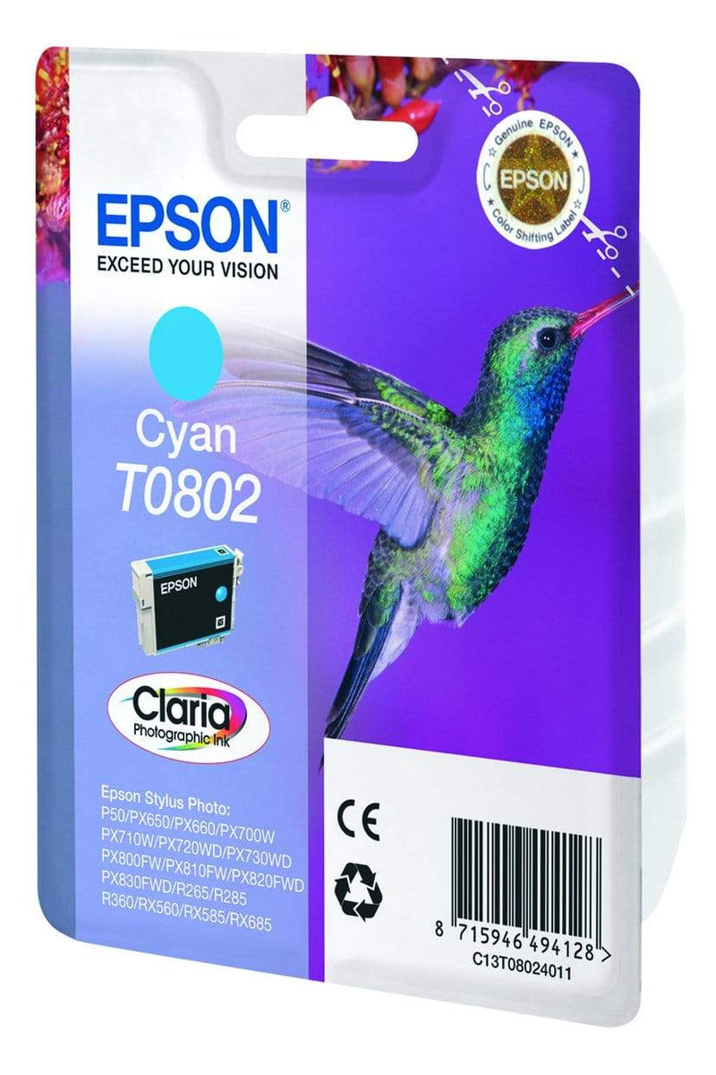 Epson T0802 Claria Photographic Cyan Printer Ink Cartridge Original C13T08024011 Single-pack
