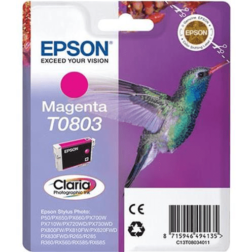 Epson T0803 Claria Photographic Magenta Printer Ink Cartridge Original C13T08034011 Single-pack
