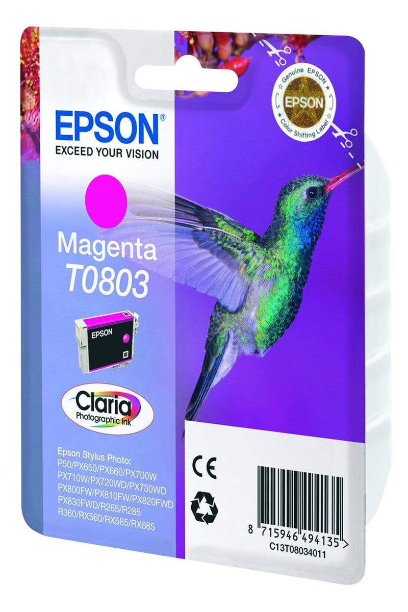 Epson T0803 Claria Photographic Magenta Printer Ink Cartridge Original C13T08034011 Single-pack