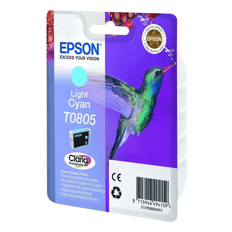 Epson T0805 Claria Photographic Light Cyan Printer Ink Cartridge Original C13T08054011 Single-pack
