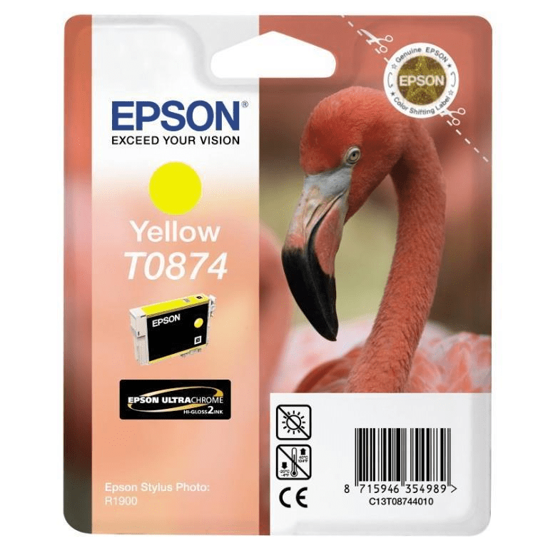 Epson T0874 Ultrachrome Yellow High Yield Printer Ink Cartridge Original C13T08744010 Single-pack