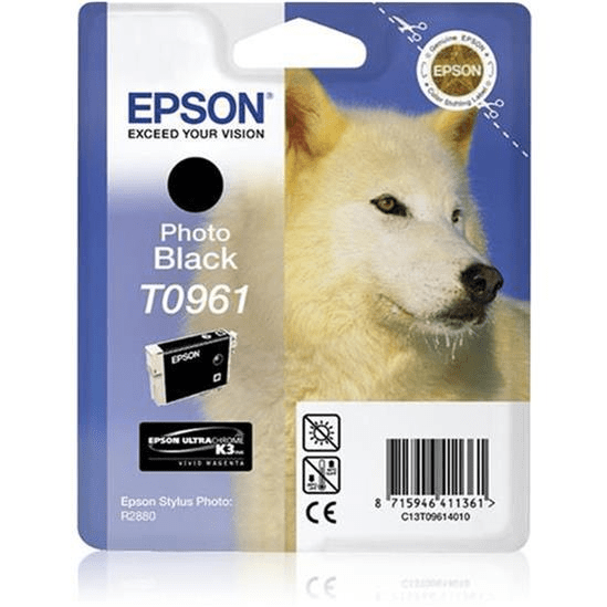 Epson T0961 Ultrachrome K3 Photo Black Printer Ink Cartridge Original C13T09614010 Single-pack