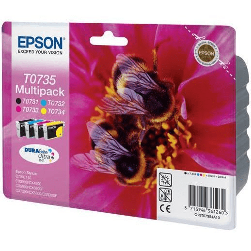 Epson T0735 4-Colors DURABrite Ultra Black, Cyan, Magenta, Yellow Printer Ink Cartridge Original C13T10554A10 Single-pack
