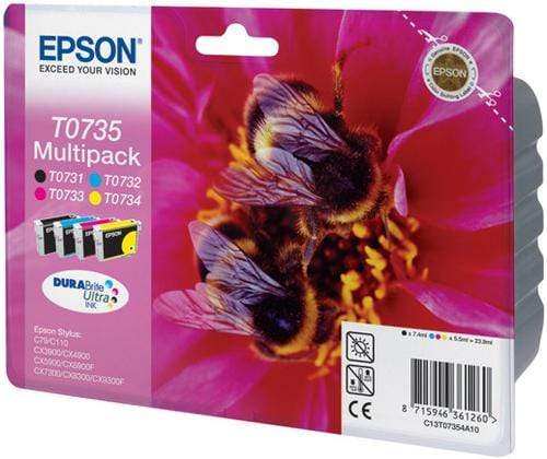 Epson T0735 4-Colors DURABrite Ultra Black, Cyan, Magenta, Yellow Printer Ink Cartridge Original C13T10554A10 Single-pack