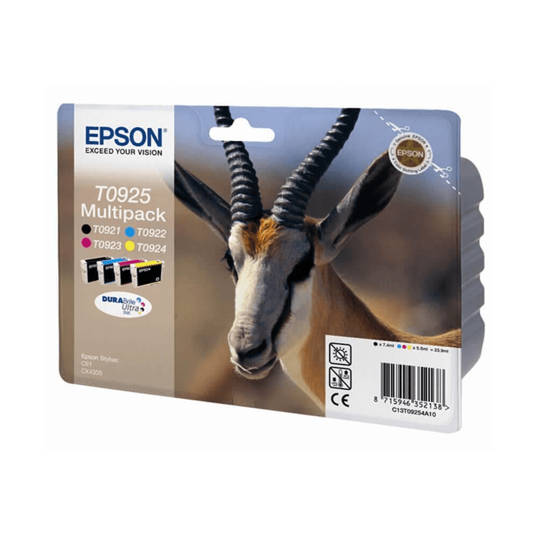 Epson T0925 4-Colors DURABrite Ultra Black, Cyan, Magenta, Yellow Standard Yield Printer Ink Cartridge Original C13T10854A10 Single-pack