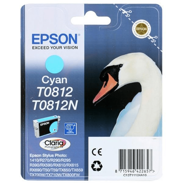 Epson T0812 Claria Photographic Photo Cyan High Yield Printer Ink Cartridge Original C13T11124A10 Single-pack