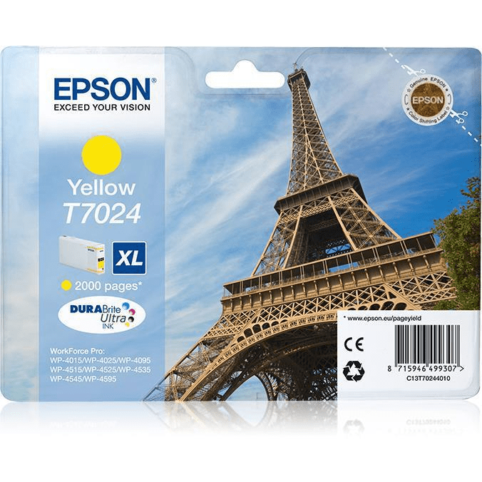 Epson T7024 XL Yellow High Yield Printer Ink Cartridge Original C13T70244010 Single-pack
