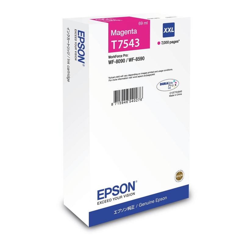 Epson T7543 XXL for WF-8090 and WF-8590 Magenta Extra High Yield Printer Ink Cartridge Original C13T754340 Single-pack