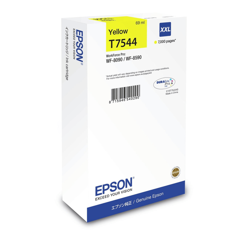 Epson T7544 XXL for WF-8090 and WF-8590 Yellow Extra High Yield Printer Ink Cartridge Original C13T754440 Single-pack