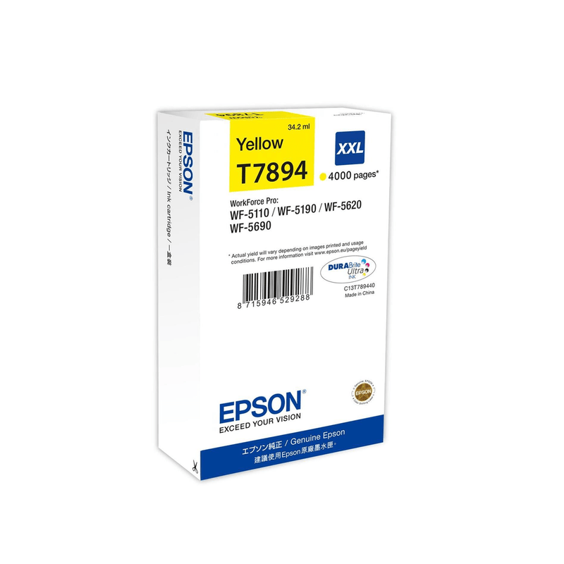 Epson T7894 XXL Yellow Extra High Yield Printer Ink Cartridge Original C13T789440 Single-pack