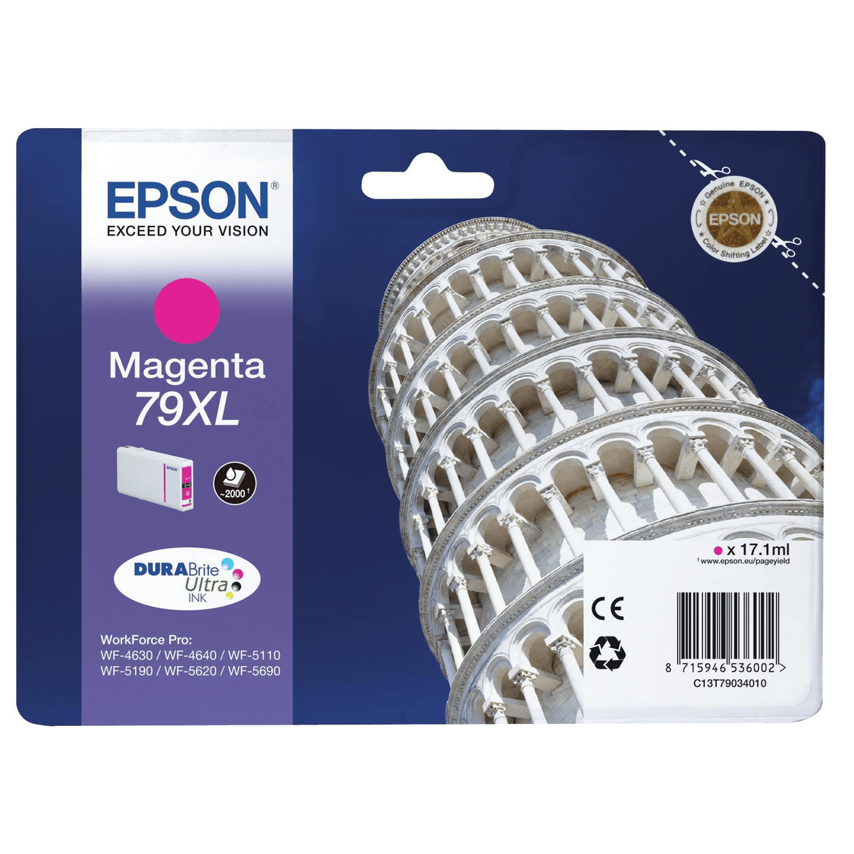 Epson 79XL DURABrite Ultra Magenta High Yield Printer Ink Cartridge Original C13T79034010 Single-pack