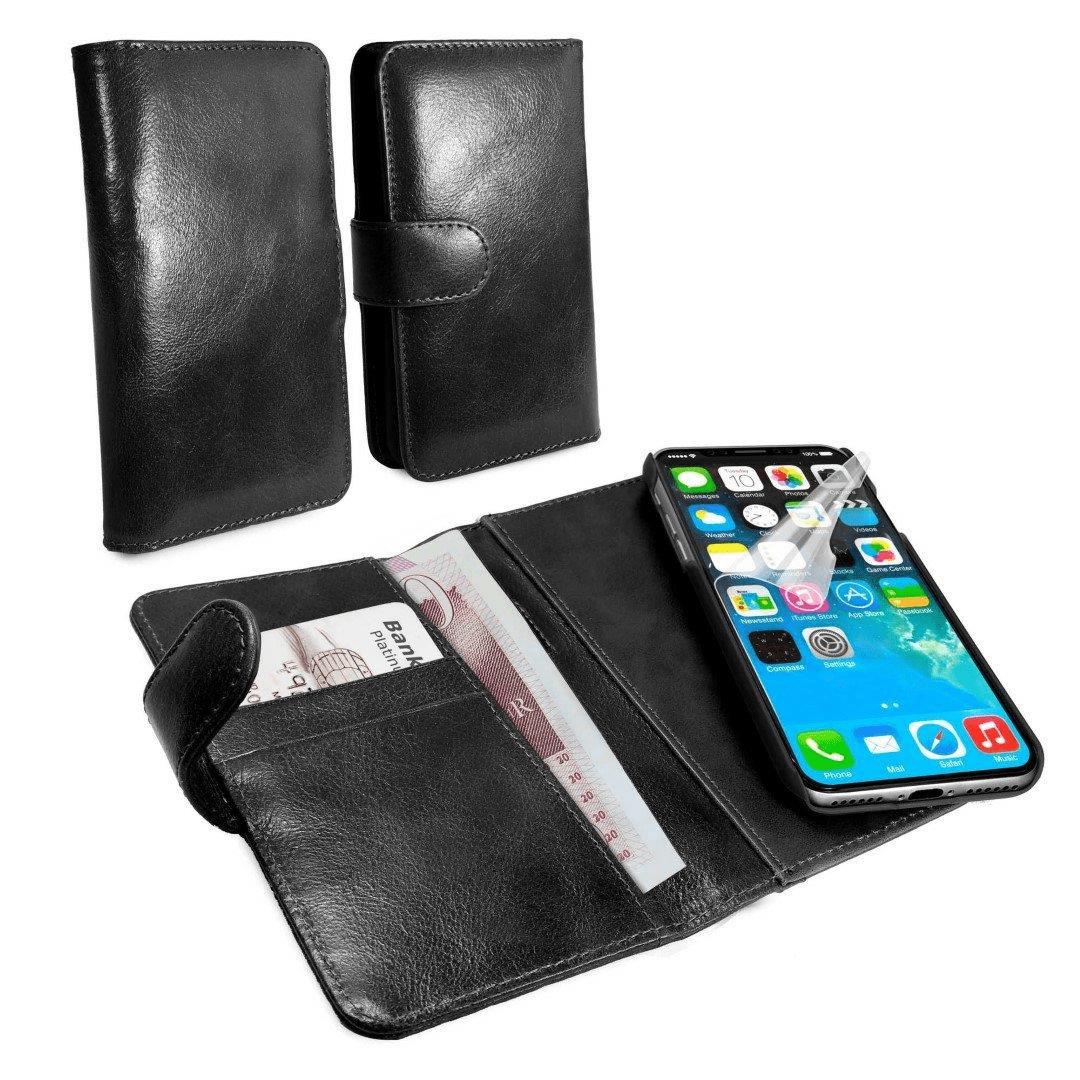 Tuff-Luv Genuine Leather Slim Wallet Case Magnetic Shell for iPhone X/XS Black C3_91