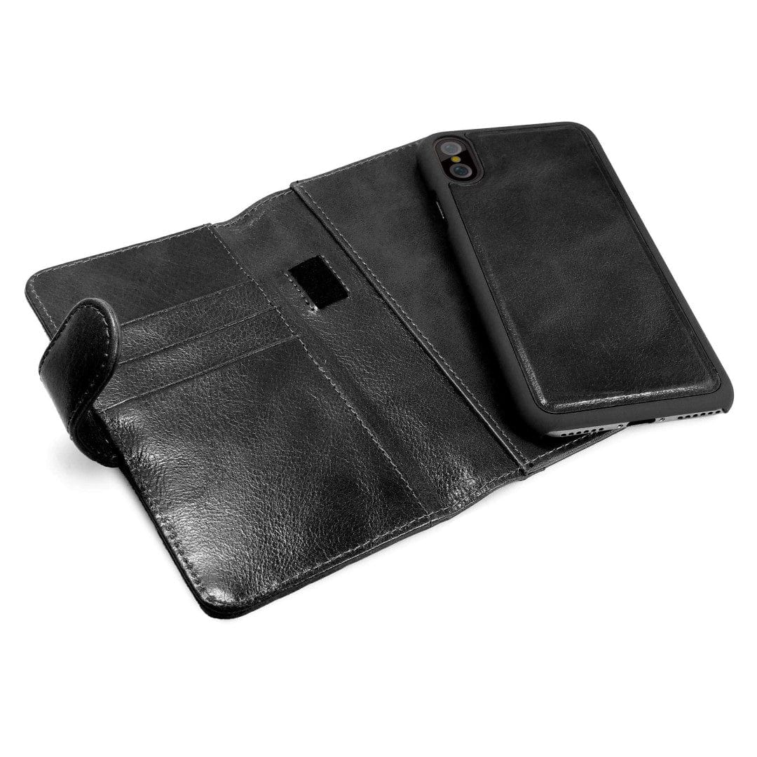 Tuff-Luv Genuine Leather Slim Wallet Case Magnetic Shell for iPhone X/XS Black C3_91