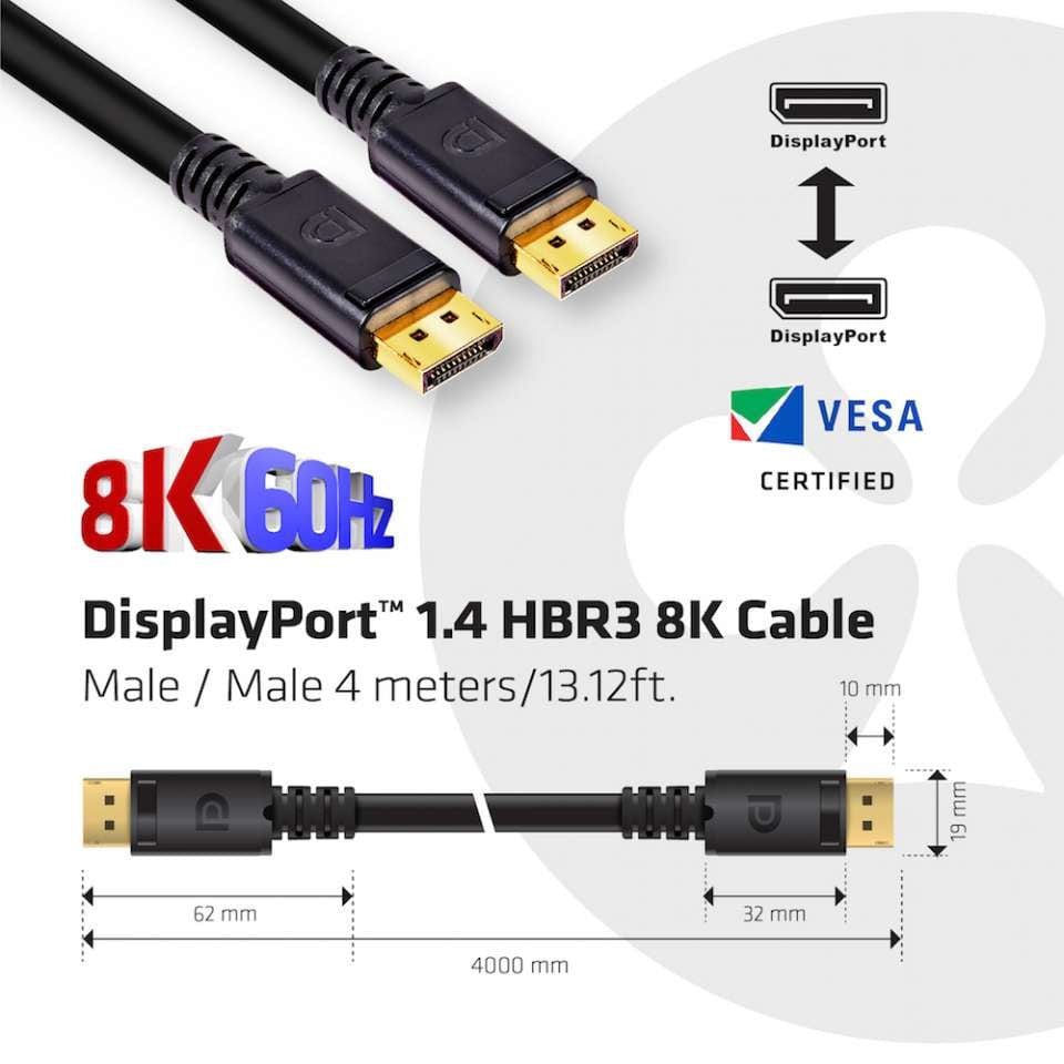 CLUB3D DisplayPort 1.4 HBR3 8K Cable M/M 4m /13.12ft