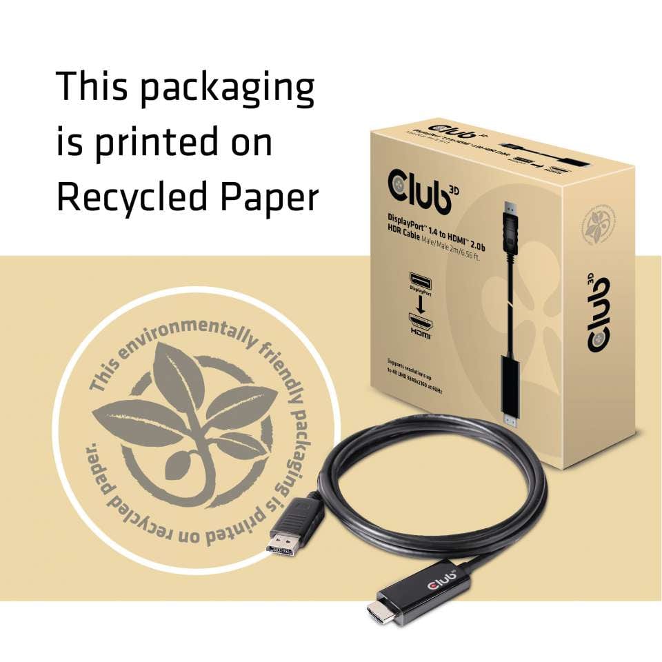 CLUB3D DisplayPort 1.4 to HDMI 2.0b HDR Cable Male/Male 2m/6.56 ft.