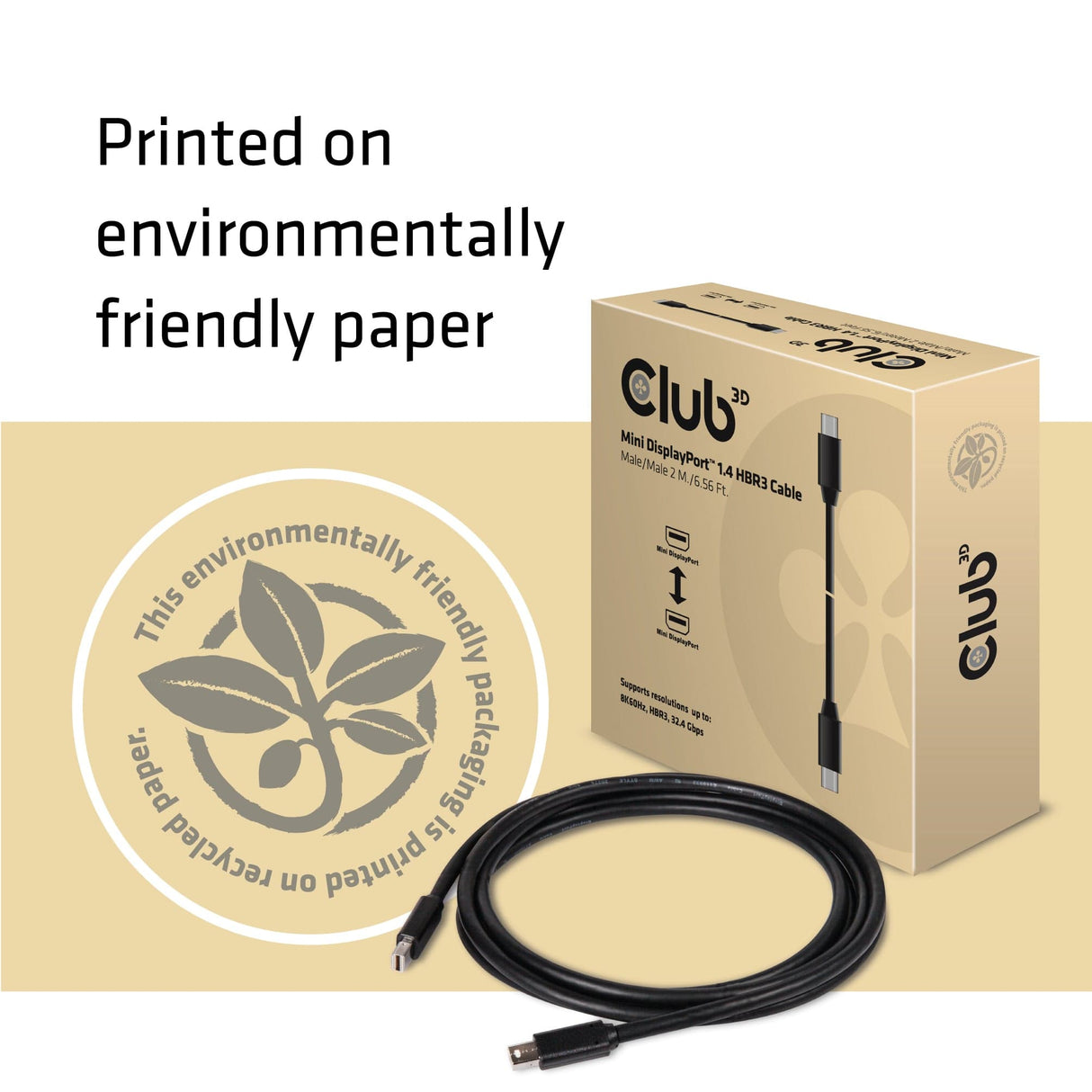 CLUB3D Mini DisplayPort 1.4 Cable HBR3 8K60Hz Male / Male 2 mtr. / 6.56 Ft.