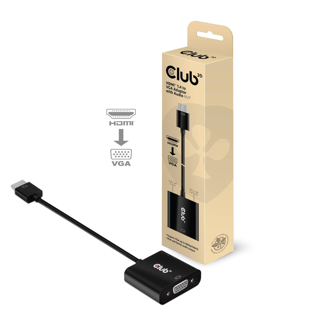 CLUB3D CAC-1302 video cable adapter 0.5 m HDMI Type A (Standard) VGA (D-Sub) Black