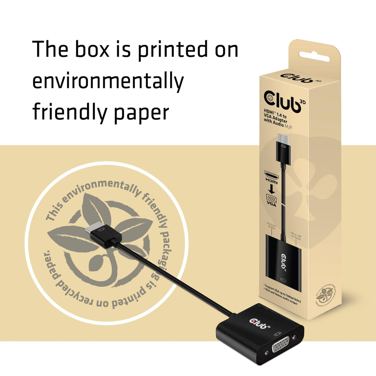 CLUB3D CAC-1302 video cable adapter 0.5 m HDMI Type A (Standard) VGA (D-Sub) Black