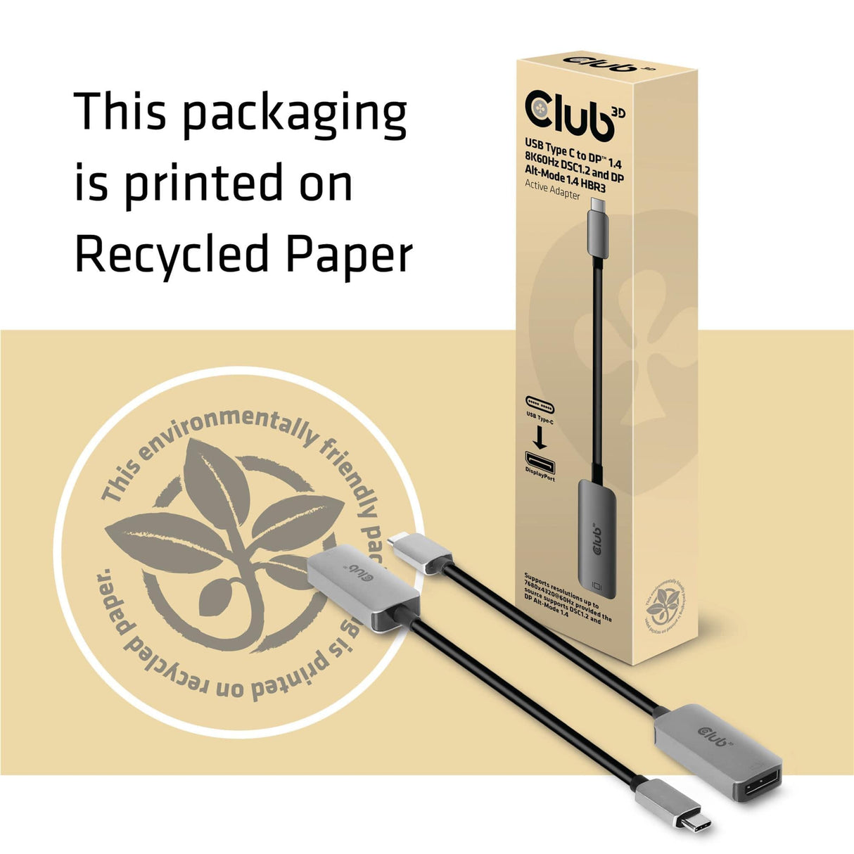 CLUB3D USB Type C to DisplayPort 1.4 8K60Hz HBR3 Active Adapter