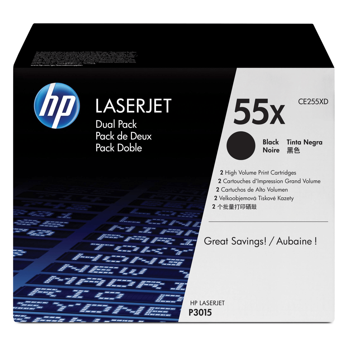 HP 55X Black Toner Cartridges 25,000 Pages Each Original CE255XD Dual-pack