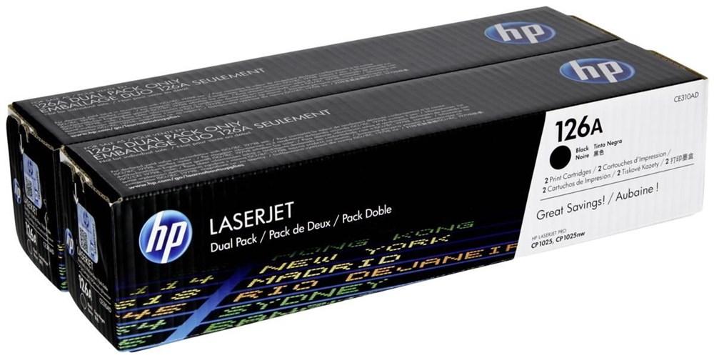 HP 126A Black Toner Cartridges 2,400 Pages Each Original CE310AD Dual-pack