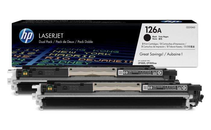 HP 126A Black Toner Cartridges 2,400 Pages Each Original CE310AD Dual-pack