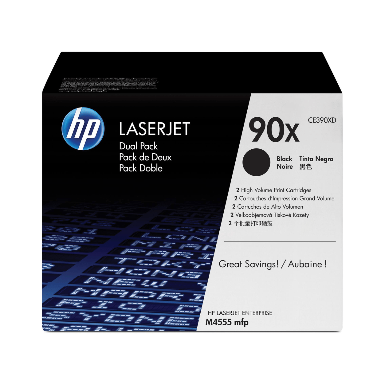 HP 90X Black Toner Cartridges 48,000 Pages Each Original CE390XD Dual-pack