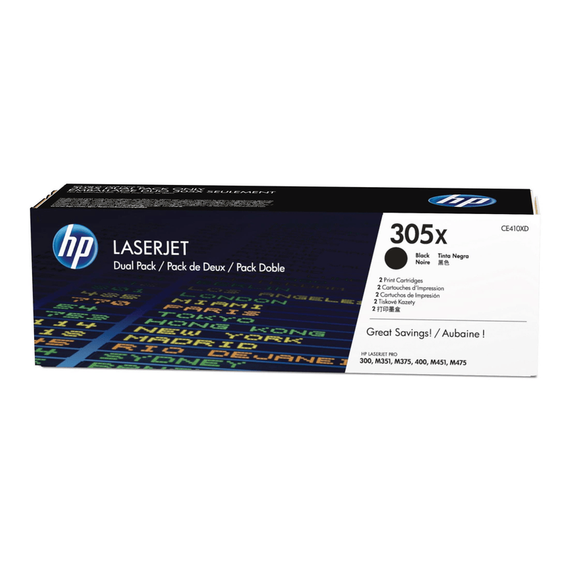 HP 305X Black Toner Cartridges 8,000 Pages Each Original CE410XD Dual-pack