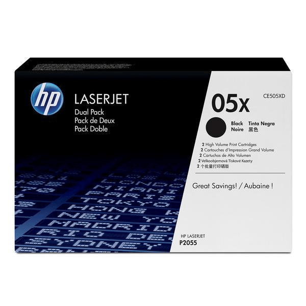 HP 05X Black Toner Cartridges 13,000 Pages Each Original CE505XD Dual-pack