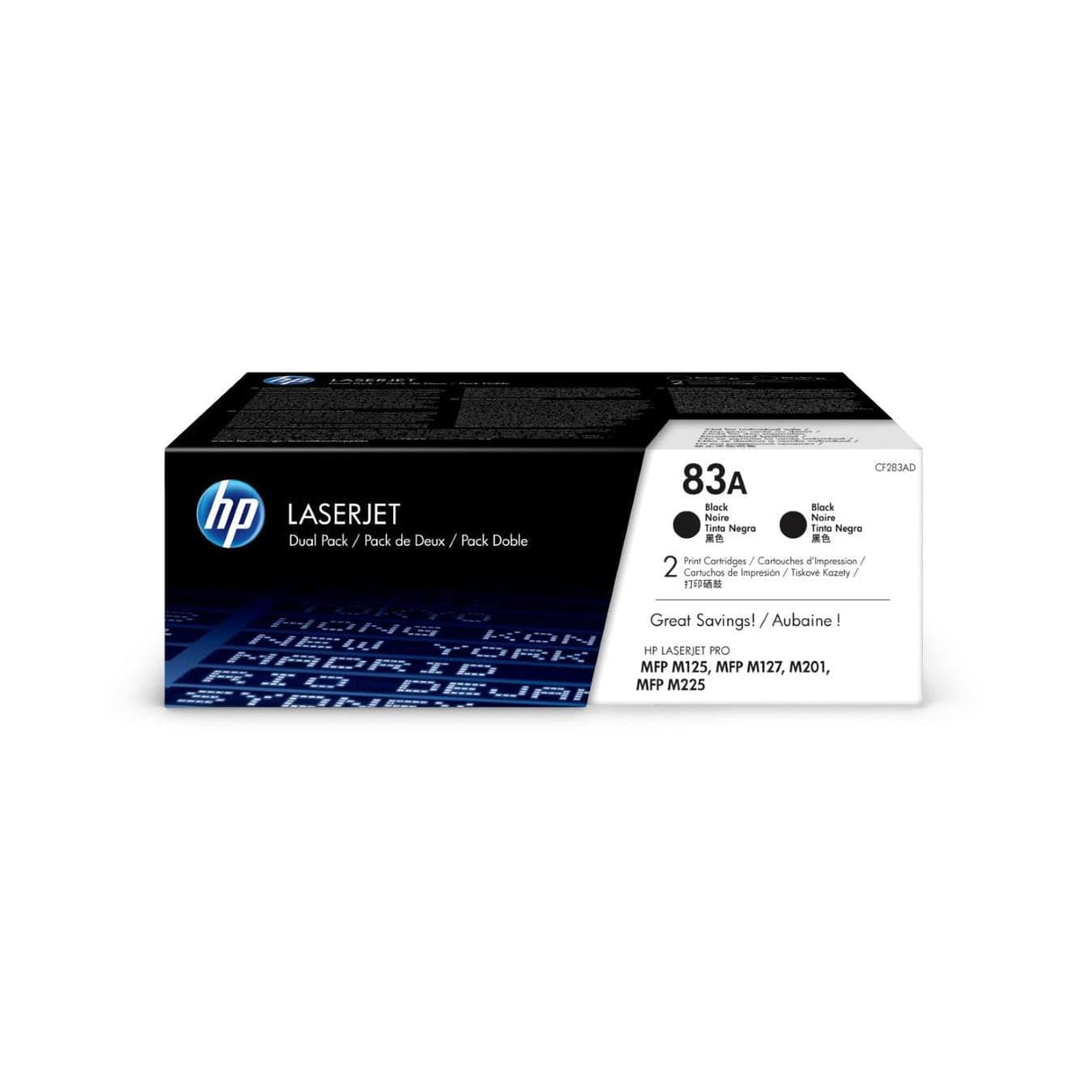 HP 83A Black Toner Cartridges 1,500 pages each Original CF283AD Dual-pack