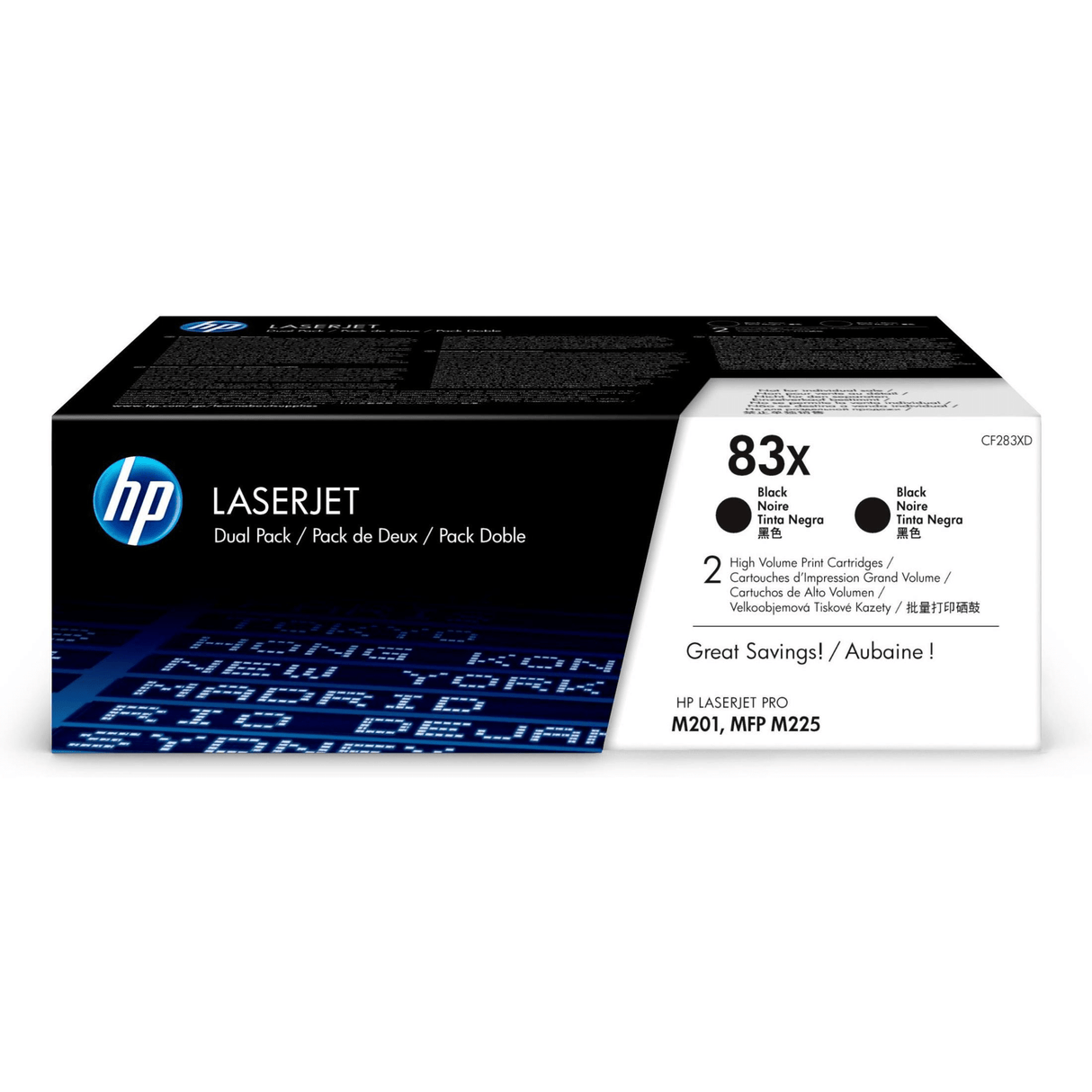 HP 83X Black Toner Cartridges 2,200 pages each Original CF283XD Dual-pack