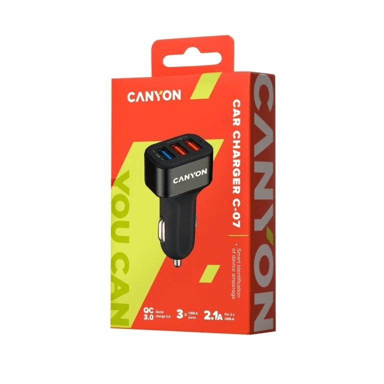 Canyon C-07 Universal 3-port USB Car Charger / Adapter Black CNE-CCA07B