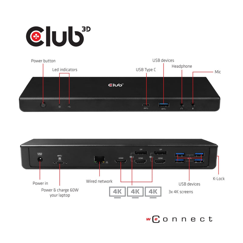 CLUB3D CSV-1562 Notebook Dock/port Replicator Docking Black