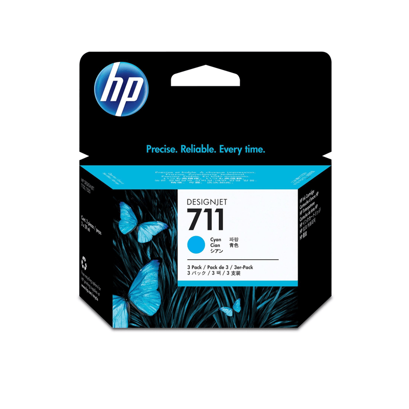 HP 711 29-ml DesignJet Cyan Printer Ink Cartridges Original CZ134A 3-pack