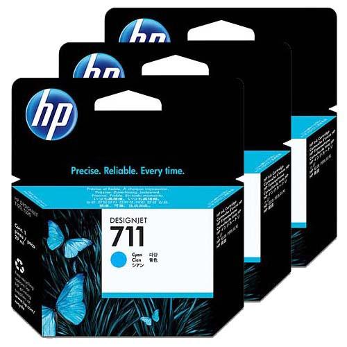 HP 711 29-ml DesignJet Cyan Printer Ink Cartridges Original CZ134A 3-pack