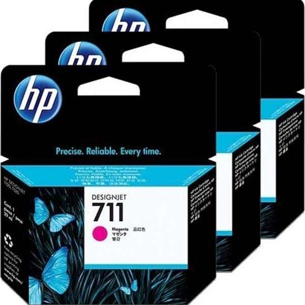 HP 711 29-ml DesignJet Magenta Printer Ink Cartridges Original CZ135A 3-pack