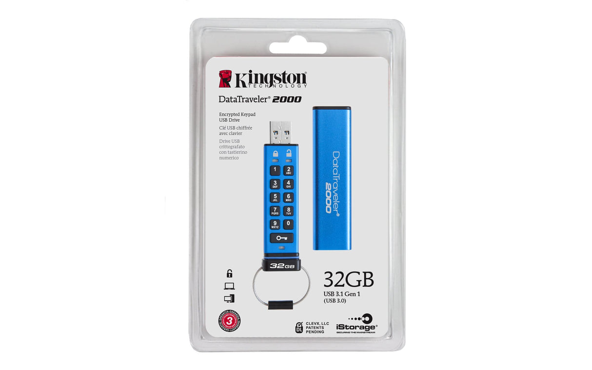 Kingston DataTraveler 2000 32GB USB 3.2 Gen 1 Type-A Blue USB Flash Drive DT2000/32GB