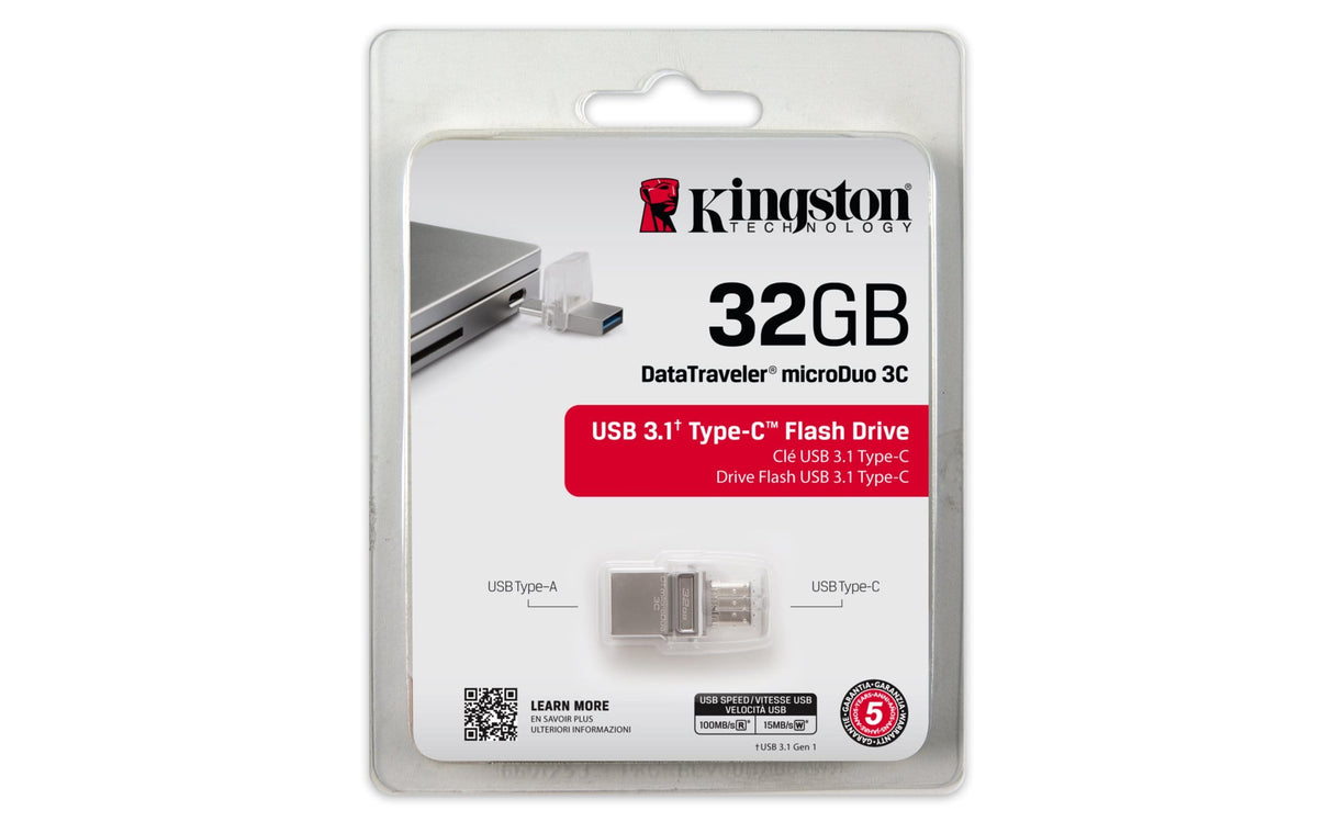 Kingston DataTraveler MicroDuo 3C 32GB USB 3.2 Gen 1 Type-A / Type-C Silver USB Flash Drive DTDUO3C/32GB