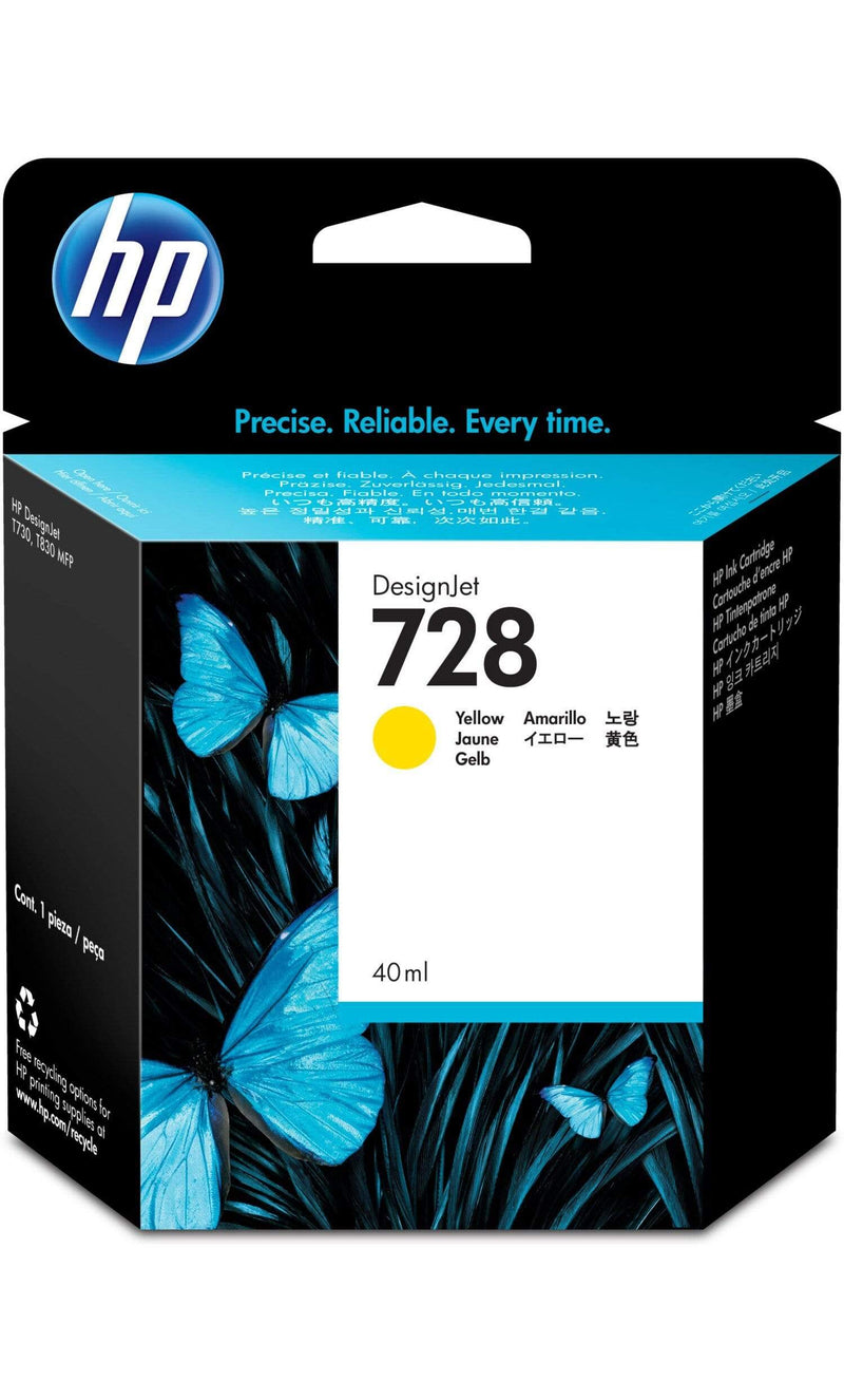 HP 728 40-ml DesignJet Yellow Printer Ink Cartridge Original F9J61A Single-pack
