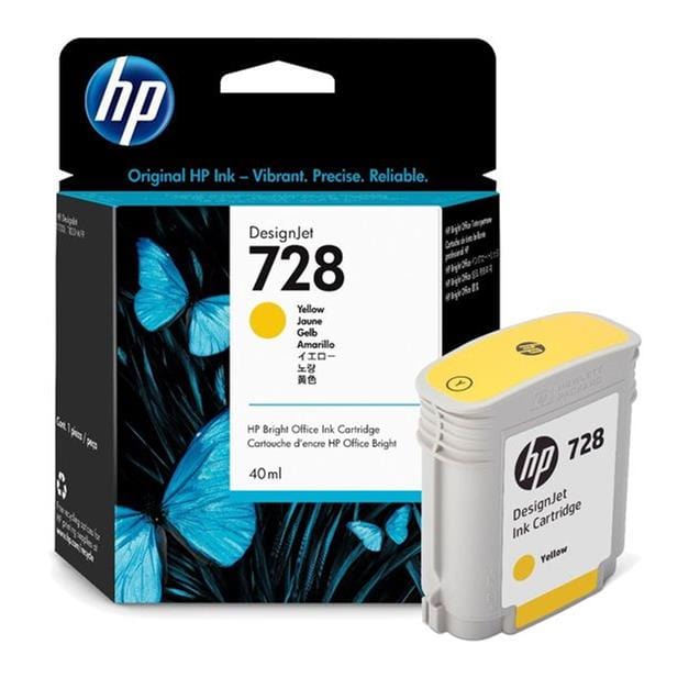 HP 728 40-ml DesignJet Yellow Printer Ink Cartridge Original F9J61A Single-pack