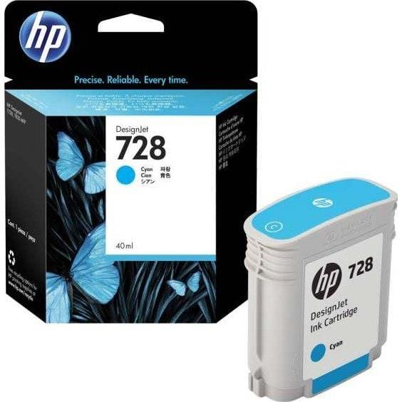 HP 728 40-ml DesignJet Cyan Printer Ink Cartridge Original F9J63A Single-pack