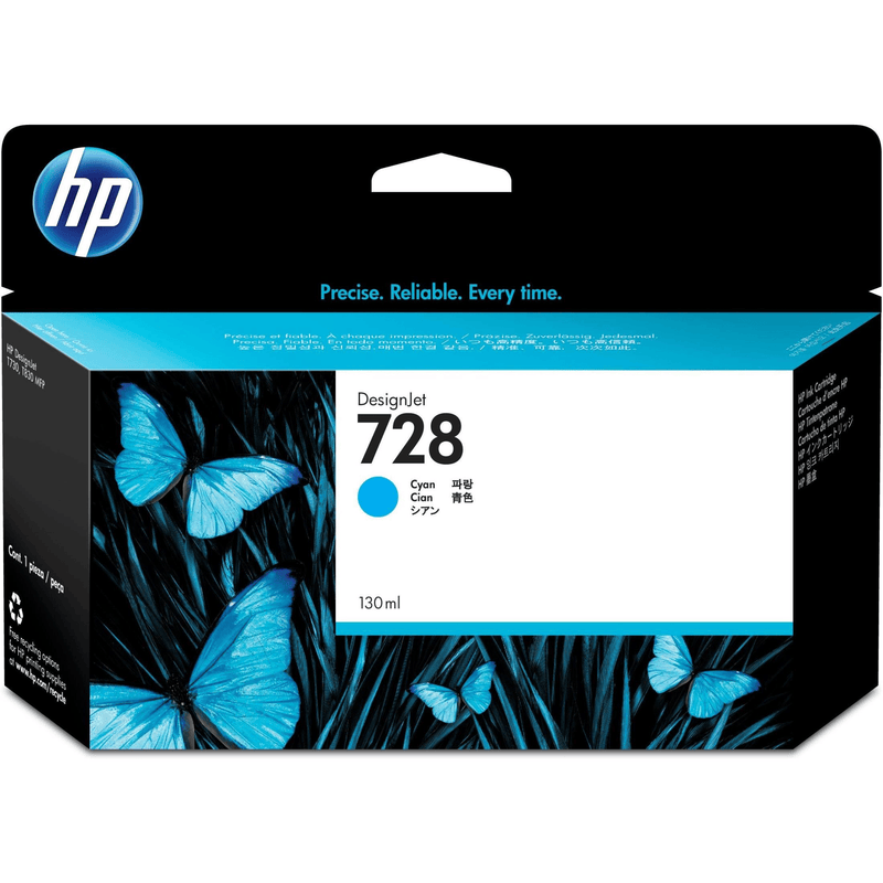 HP 728 130-ml DesignJet Cyan Printer Ink Cartridge Original F9J67A Single-pack