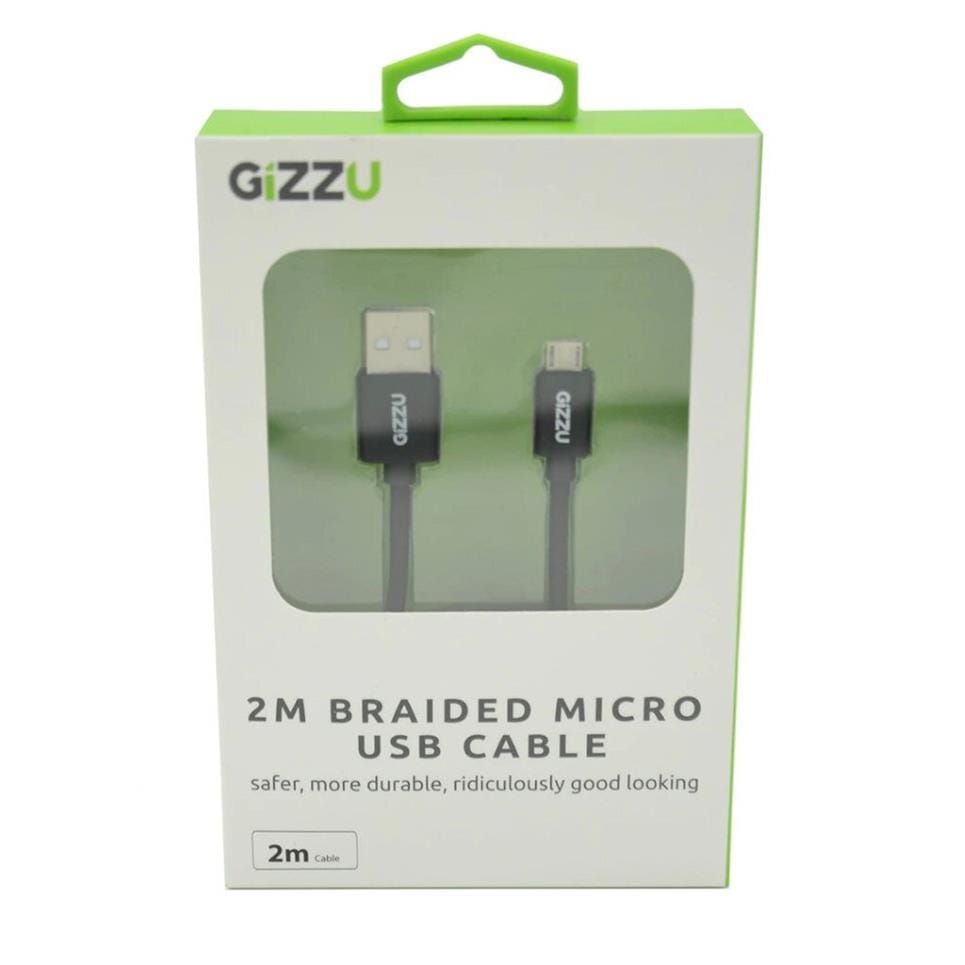 Gizzu Micro USB 2m Braided Cable Black GCMUB2M