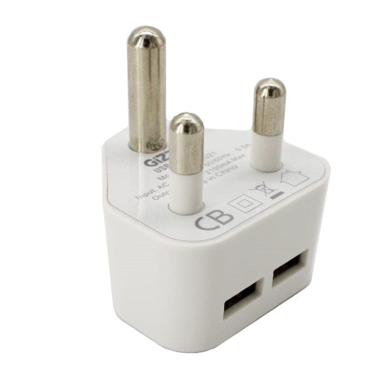 Gizzu 2 x USB 3-Prong Wall Charger White GWC2U21
