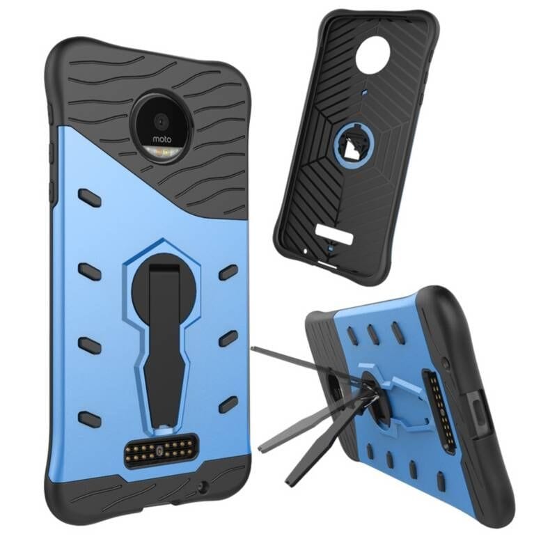 Tuff-Luv Dual Armour Layered Case and Stand for Motorola Moto Z/Droid Blue I11_32
