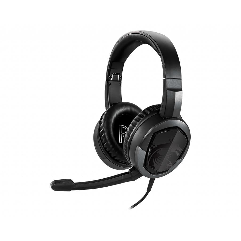 MSI IMMERSE GH30 V2 Gaming Headset 'Black with Iconic Dragon Logo, Wired Inline Audio with splitter accessory, 40mm Drivers, detachable Mic, easy foldable design'