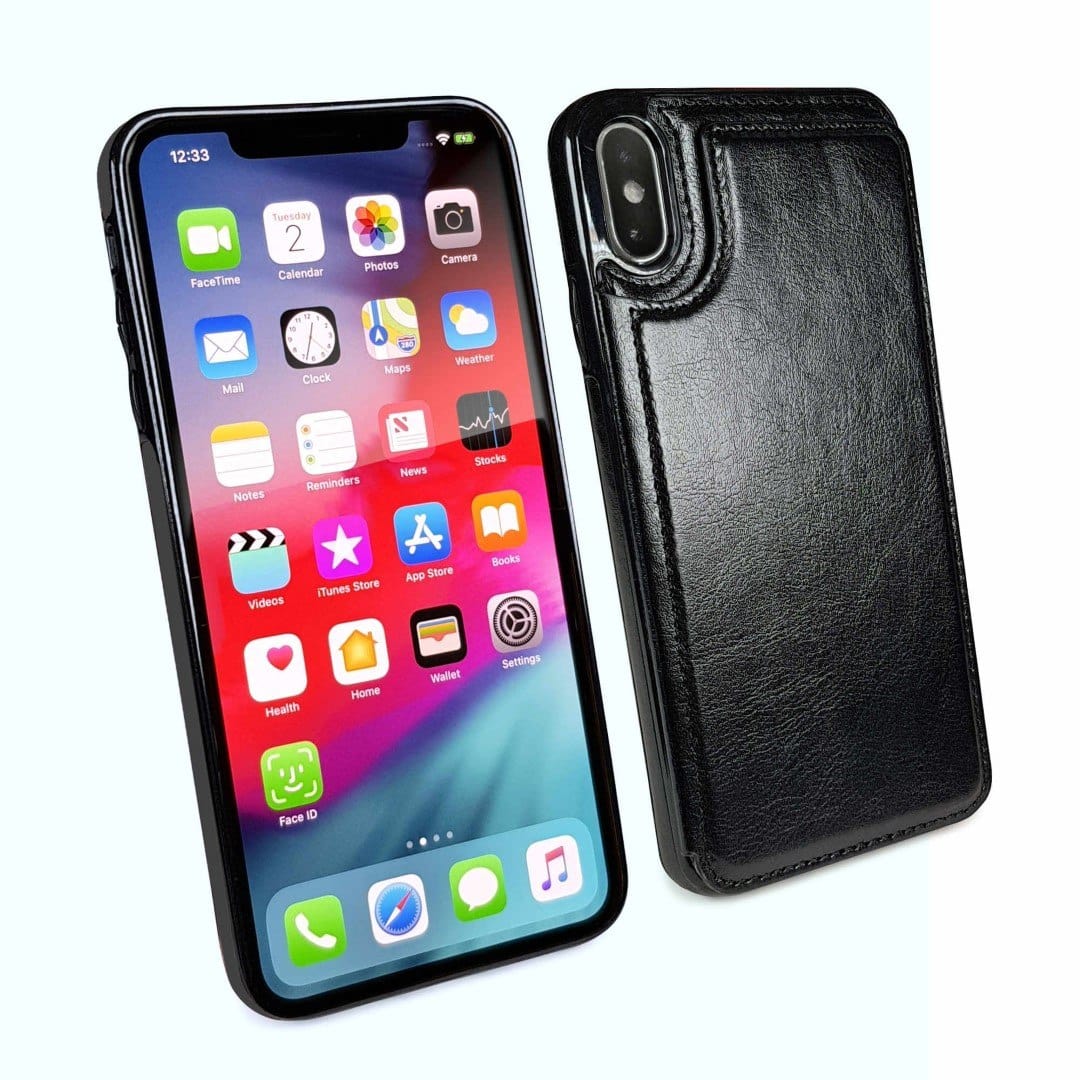Tuff-Luv Go Slim Card n Cash Faux Leather Wallet Case for iPhone XS Max Black J13_81