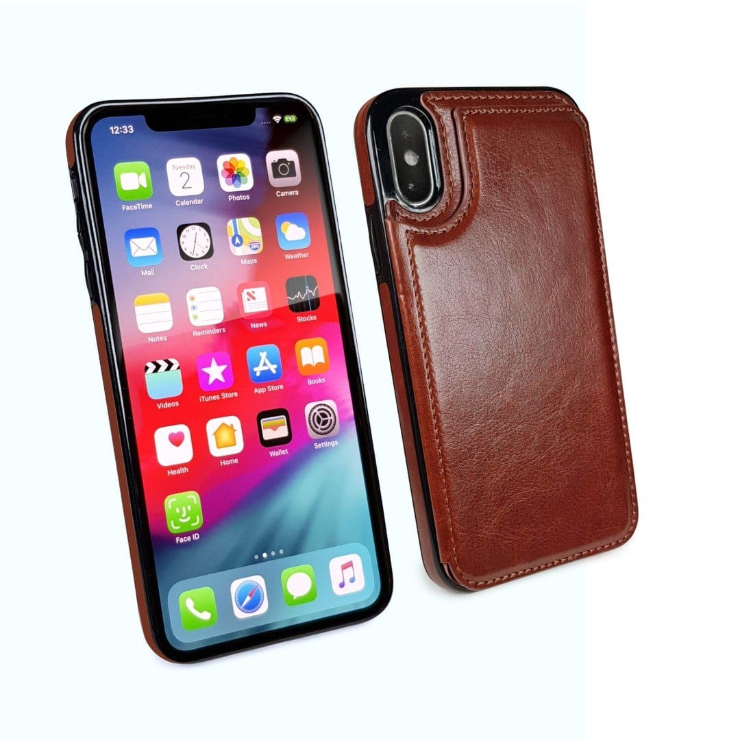 Tuff-Luv Go Slim Card n Cash Faux Leather Wallet Case for iPhone XS Max Brown J13_83