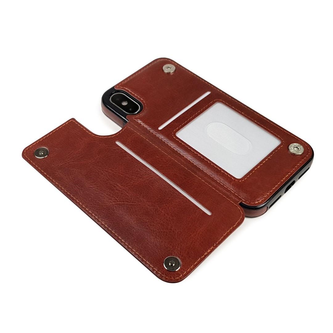 Tuff-Luv Go Slim Card n Cash Faux Leather Wallet Case for iPhone XS Max Brown J13_83