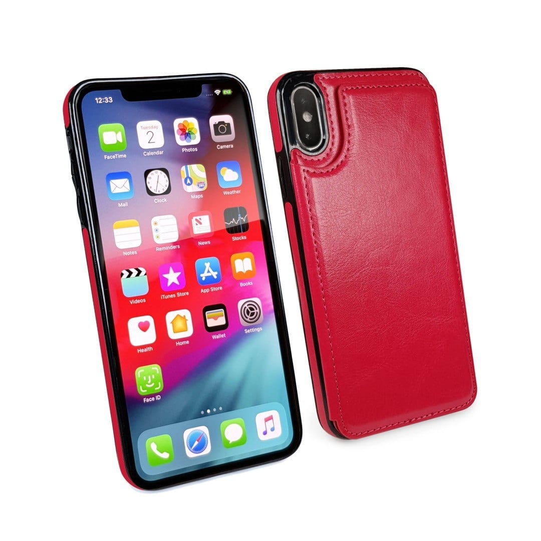 Tuff-Luv Go Slim Card n Cash Faux Leather Wallet Case for Apple iPhone XR Red J13_86